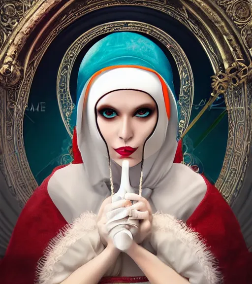 Image similar to beautiful female character inspired by venice carnival, christmas and nun | | digital artwork made by greg rutswork, anna dittmann, rosdraws and lois van barlee, symmetrical, anatomically correct