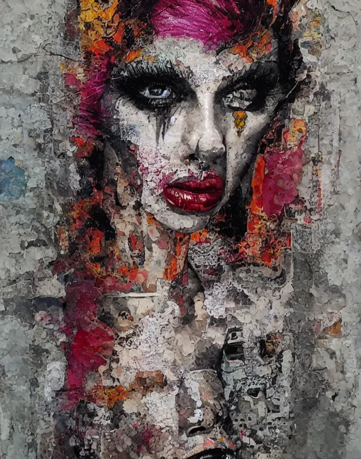 Prompt: mad mad girl detailed analogue mixed media collage with canvas texture in style of contemporary art, punk art, hyperrealistic beautiful face, photorealistic, expressionism, masterpiece, perfect composition, spectacular quality, intricate oil details