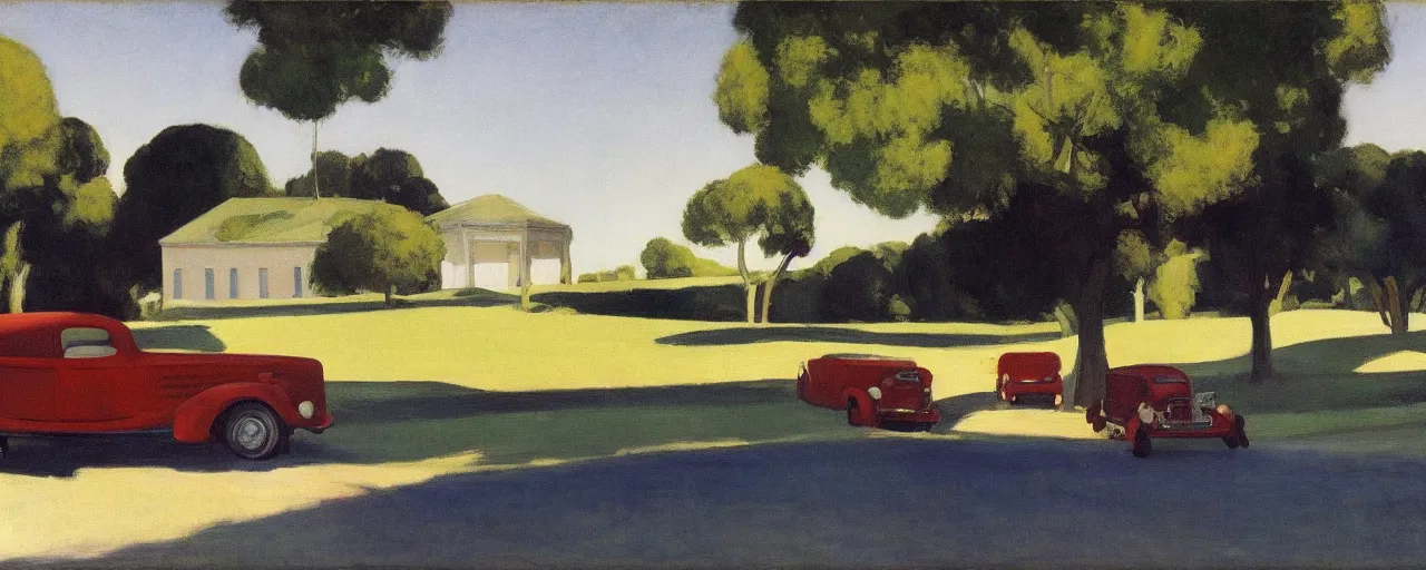 Image similar to car parked in the shade under a tree, edward hopper