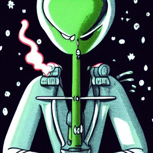 Prompt: alien smoking weed in a ufo