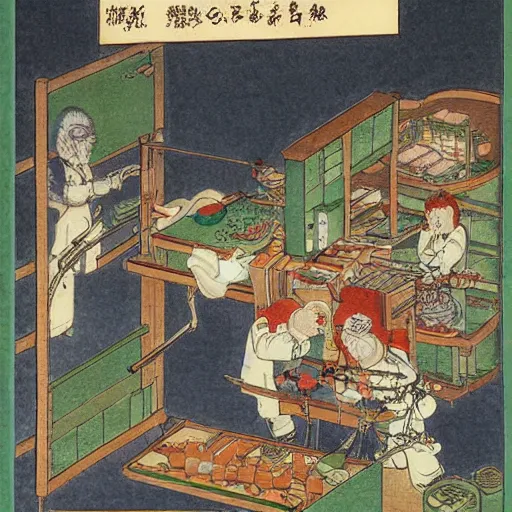 Prompt: biochemical lab, fantasy, drawn by yoshitoshi abe