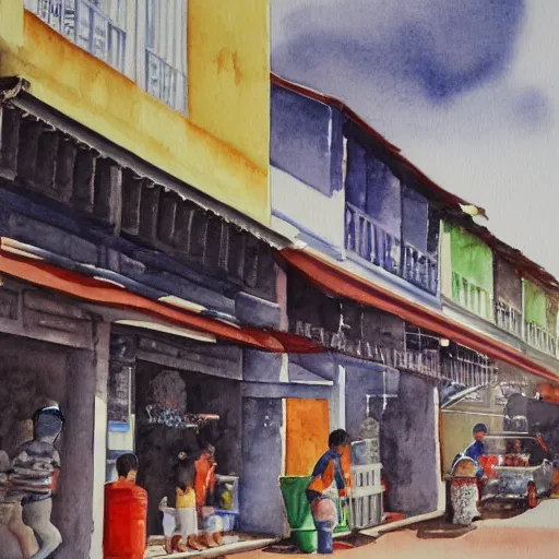 Image similar to singapore katong shophouses street scene, highly detailed, contemporary watercolor, smooth, by joseph zbikowicz, 8 k