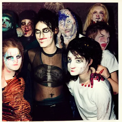 Image similar to photo, teenage halloween party, harsh flash photography by nan goldin