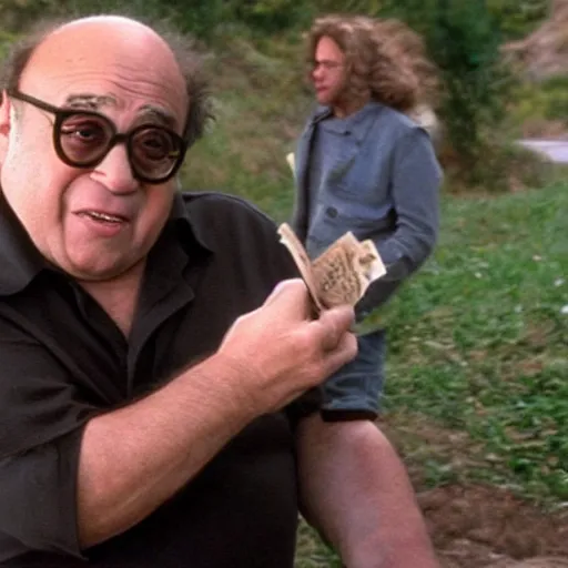 Image similar to danny devito paying the troll toll movie still