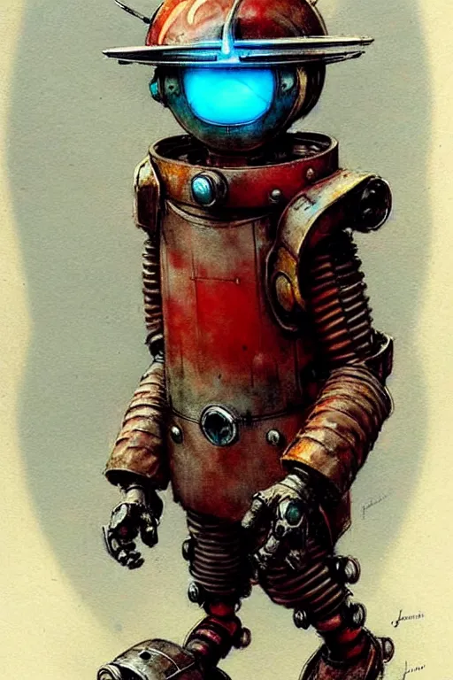 Prompt: adventurer ( ( ( ( ( 1 9 5 0 s retro future robot android robot mouse clown wagon. muted colors. ) ) ) ) ) by jean baptiste monge!!!!!!!!!!!!!!!!!!!!!!!!! chrome red