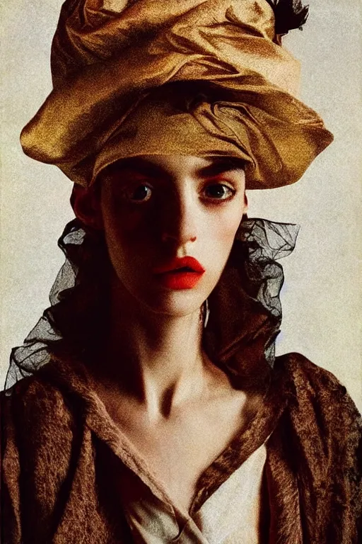 Image similar to hyperrealism close - up fashion portrait by roversi photo from the holy mountain by alejandro jodorowsky in style of francisco goya