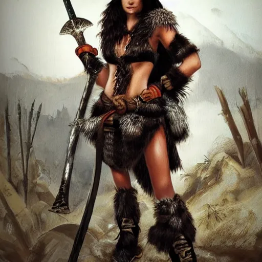 Prompt: female barbarian warrior in furs