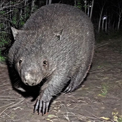 Image similar to a scary angry wombat caught on nighvision trailcam