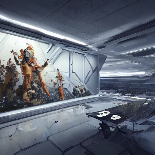 Image similar to sci-fi organic brutalism speed dynamic o x u wall panel on the coronation of napoleon painting and digital billboard in the middle, unreal engine 5, keyshot, octane, artstation trending, ultra high detail, ultra realistic, cinematic, 8k, 16k, in style of zaha hadid, in style of nanospace artstation, in plastic,dark, tilt shift,