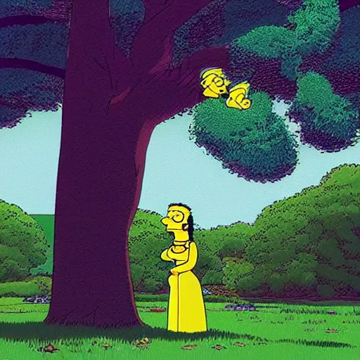 Prompt: “ beautiful woman under a tree, style of the simpsons ”