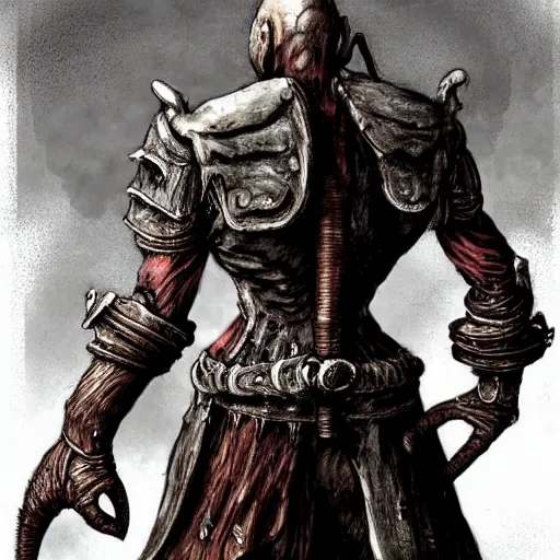 Image similar to elefant - human hybrid eldenring boss. bloodbourne, fromsoftware, conceptart.