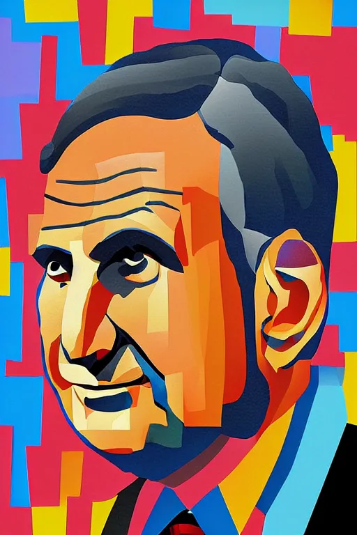 Prompt: cubist portrait of ratan tata cutout digital illustration cartoon colorful beeple