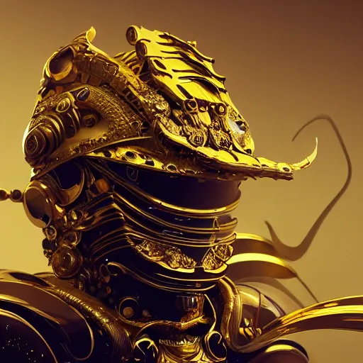 Image similar to cyber gold samurai character, slick, supercar : by michal karcz, daniel merriam, victo ngai and guillermo del toro : ornate, dynamic, particulate, intricate, elegant, highly detailed, centered, artstation, smooth, sharp focus, octane render