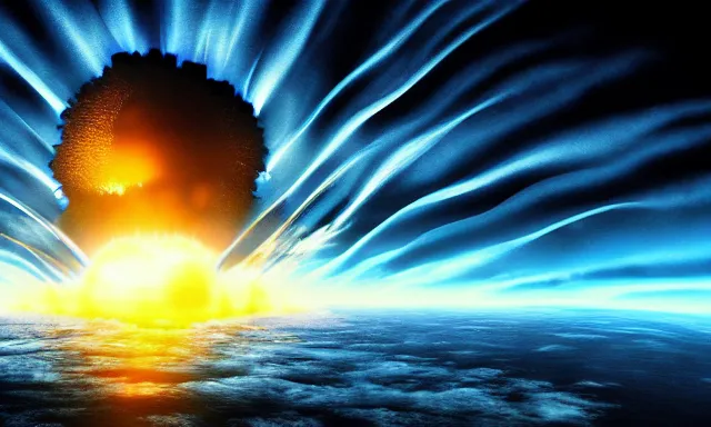 Prompt: nuclear explosion, few sun rays, wallpaper, award winning photo, hd, high detailed