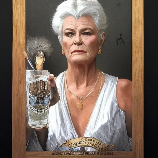 Image similar to amazing lifelike award winning pencil illustration of pat butcher behind the bar in the Queen Vic pub trending on art station artgerm Greg rutkowski alphonse mucha cinematic