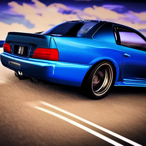 Image similar to bayside blue r 3 4, cinematic, motion blur, photorealistic