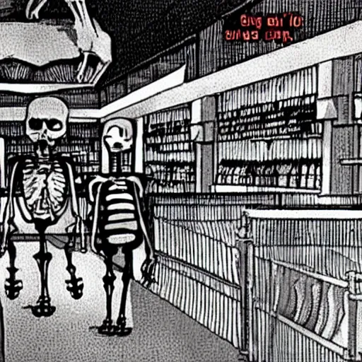 Prompt: cctv footage of a skeleton shoplifting