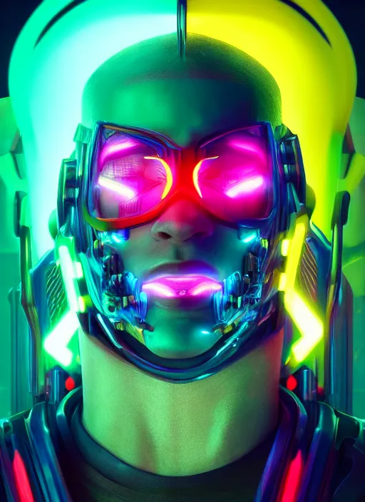 Image similar to cyberpunk dragon portrait, neon lights, red, blue, yellow, green, ultra detailed, trending on artstation, concept art, octane render, unreal engine,