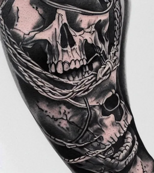 Image similar to A realistic tattoo design of a pirate ship, white background, black and white, highly detailed tattoo, realistic tattoo, realism tattoo, beautiful shades