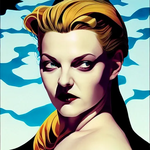 Prompt: comic art by joshua middleton, actress, sheryl lee as laura palmer in the tv show, twin peaks, striped curtains, dark shadows, ominous tones