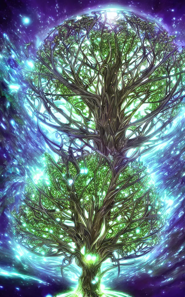 Image similar to futurist cybernetic yggdrasil world tree, future perfect, award winning digital art