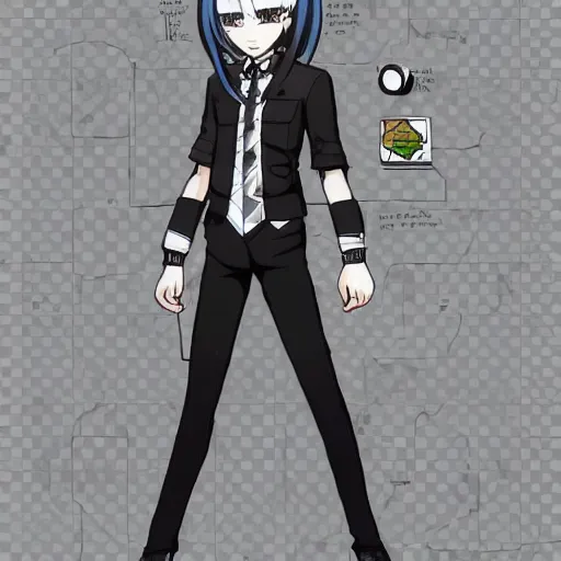 Image similar to concept art for a new danganronpa character, danganronpa style, highly detailed