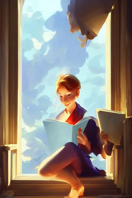 Image similar to a girl reading a book, fanart, by concept artist gervasio canda, behance hd by jesper ejsing, by rhads kuvshinov, rossdraws global illumination radiating a glowing aura global illumination ray tracing hdr render in unreal engine 5, tri - x pan stock, by richard avedon