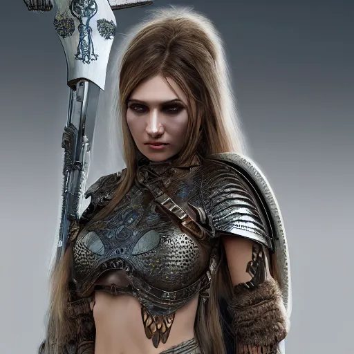 Prompt: shield maiden with cry makeup, intricate detail, royo, klimt, miro, vallejo, frazetta, giger, whealan, hd, unreal engine,