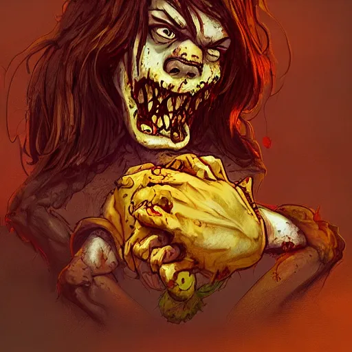 Image similar to a zombie Garfield, by WLOP, horror, wounds, bloody, dark fantasy, trending on artstation