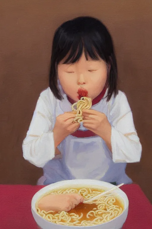 Prompt: a girl eating ramen by uijung kim