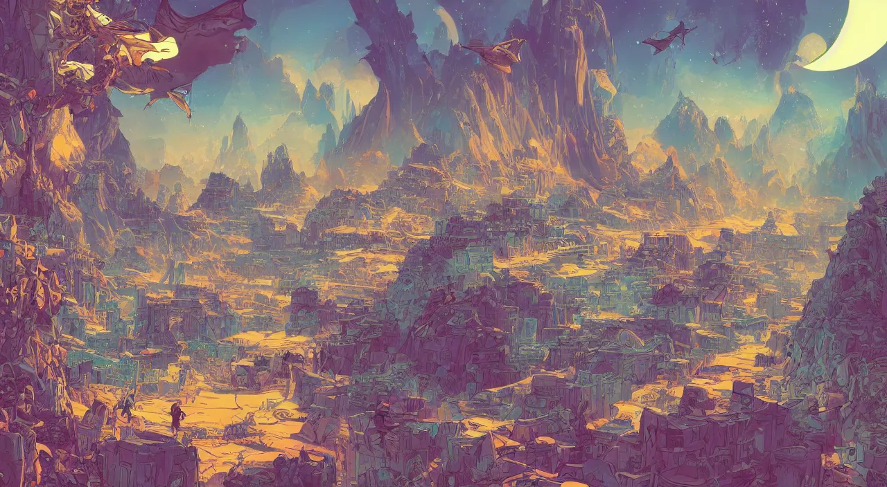 Image similar to vector wonderland bazaar zouk old egypt sky shine epic fantasy painting photoshop that looks like it is from borderlands and by feng zhu and loish and laurie greasley, victo ngai, andreas rocha, john harris