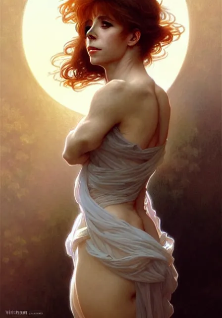 Image similar to french singer mylene farmer, intricate, elegant, highly detailed, digital painting, artstation, concept art, smooth, sharp focus, illustration, art by artgerm and greg rutkowski and alphonse mucha and william - adolphe bouguereau