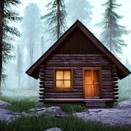 Image similar to a cabin in the woods made in unreal engine 5, 4k, high detail, high-resolution photograph, professional photography, ultra-detail