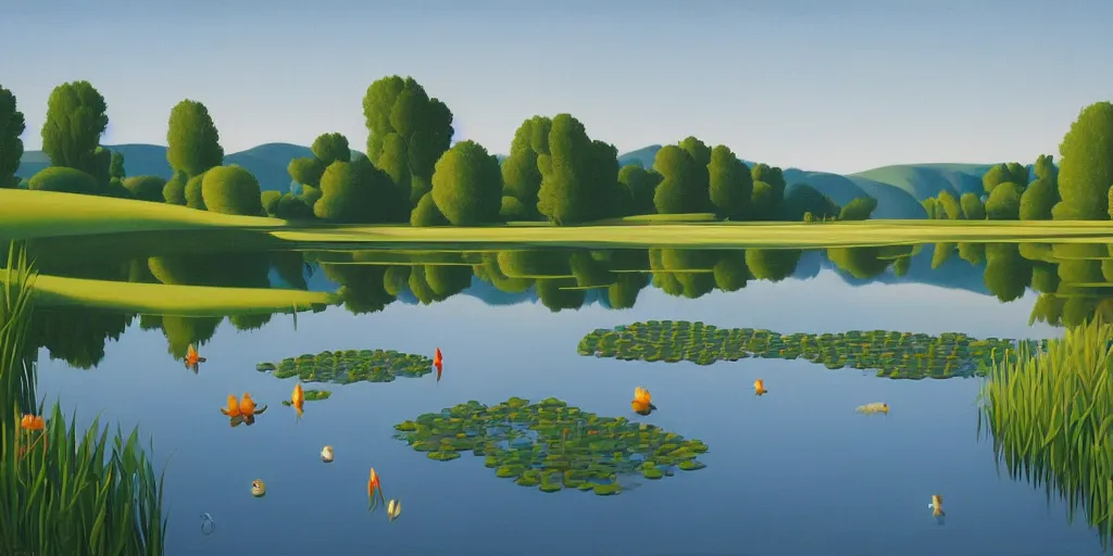 Image similar to the pond, blue sky, summer evening, kenton nelson