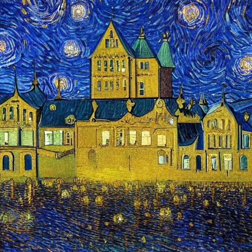 Prompt: Gripsholms castle in the style of van gogh