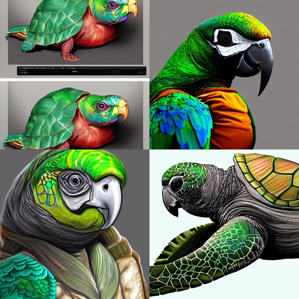 Prompt: a turtle parrot hybrid, detailed realistic digital art, trending on artstation