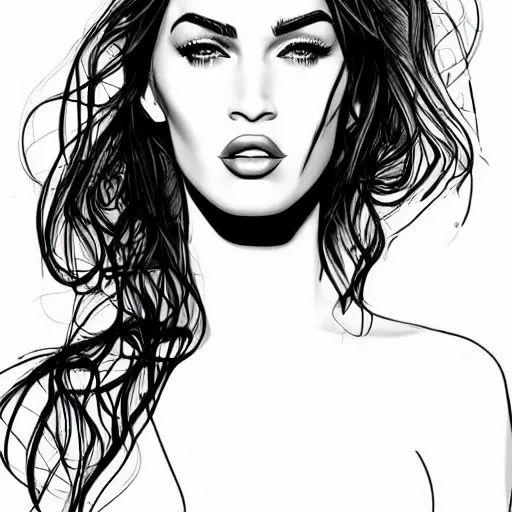 Prompt: megan fox sketch by arunas kacinskas and mallory heyer and andy warhol, geometrical shapes and lines, pencils, minimalistic, procreate, digital illustration, vector illustration, doodle, applepencil, newstyle