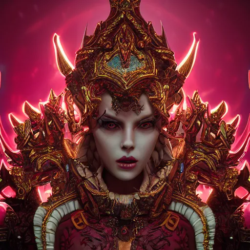 Prompt: portrait of evil princess, warlord, glowing, blood, ornate and intricate, jaw dropping, dynamic lighting, intricate and detailed, 4 k octane render
