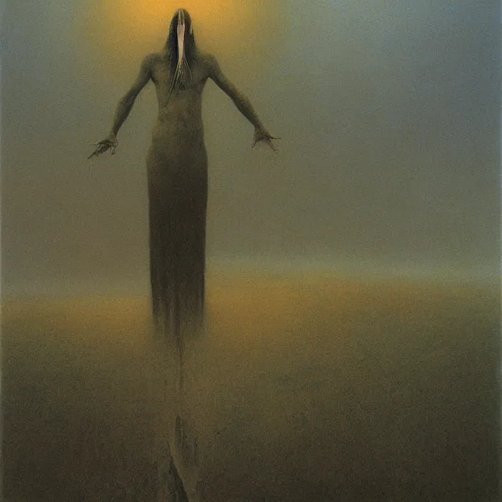 Image similar to a painting of god by zdzislaw beksinski