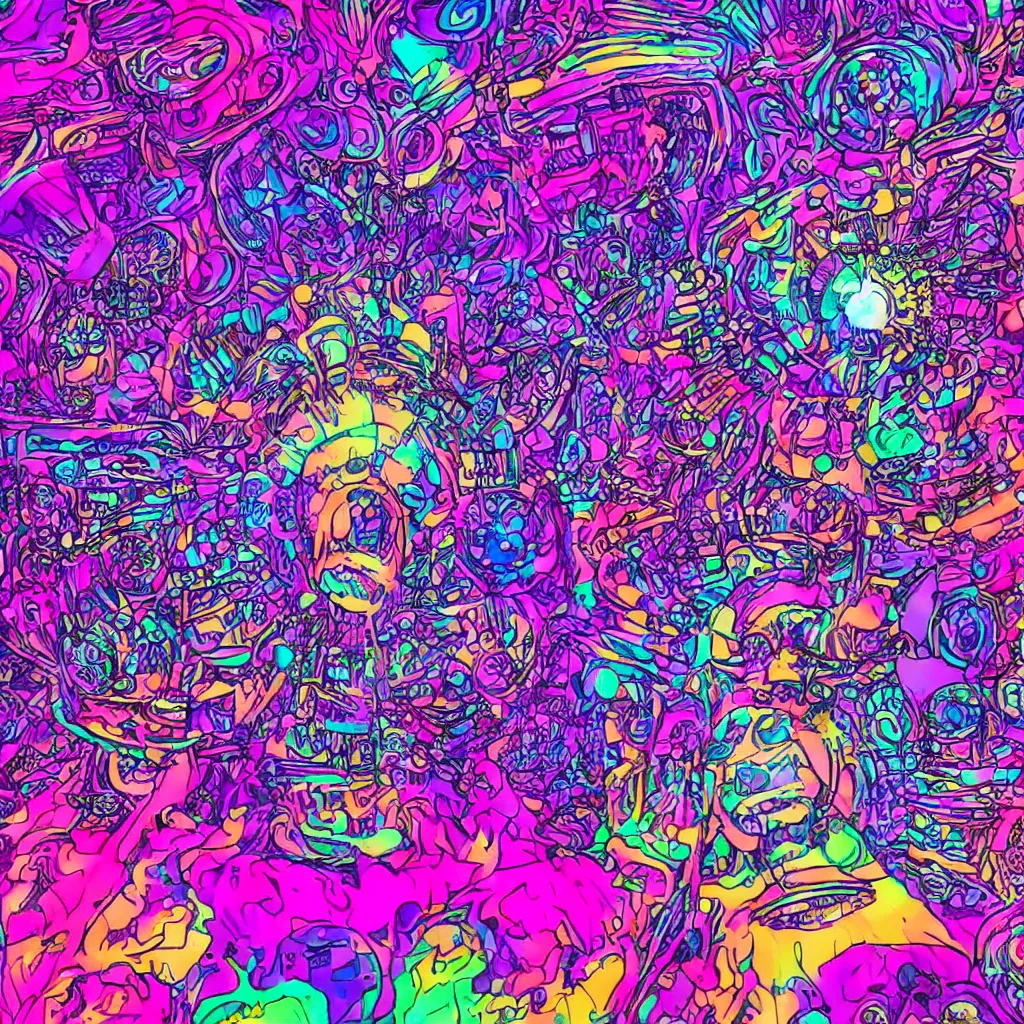 Image similar to an intergalactic psychedelic party