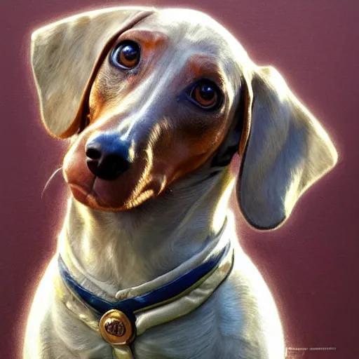 Image similar to dachshund as humpty dumpty | highly detailed | very intricate | elaborate outfit | symmetrical | cinematic lighting | award - winning | closeup portrait | painted by donato giancola and mandy jurgens and charlie bowater | featured on artstation