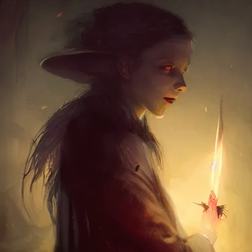 Prompt: beautiful young witch, glowing eyes, magic, high detail, dramatic light, digital art, dark, painted by seb mckinnon and greg rutkowski, trending on artstation