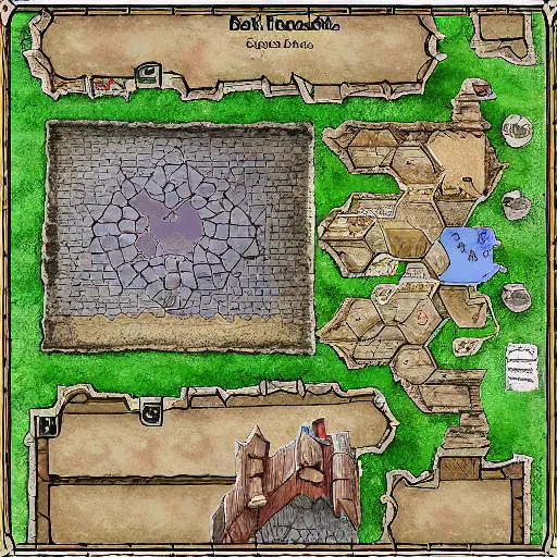 Image similar to D&D battlemap, village on fire, top down square grid