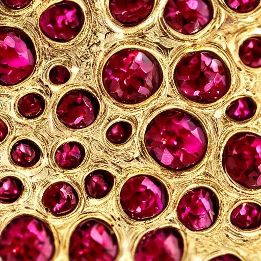 Image similar to 4 4 tiny rubies embedded in an engraved 1 8 k gold plate macro photo deviant realistic