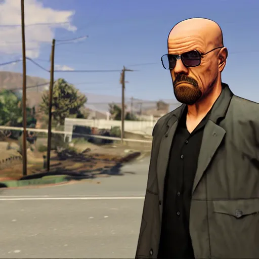 Image similar to heisenberg in gta 5 style,