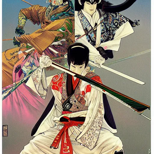 Image similar to colorful illustration of samurai, by hajime sorayama and carl spitzweg and junji ito