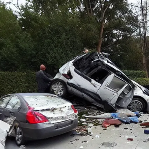 Image similar to an giant marble fall from sky and hit car , wrecked