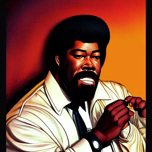 Image similar to barry white by clyde caldwell, ilya kuvshinov, rossdraw, very detailed