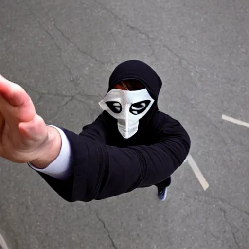 Image similar to POV shot of a masked thug grabbing you