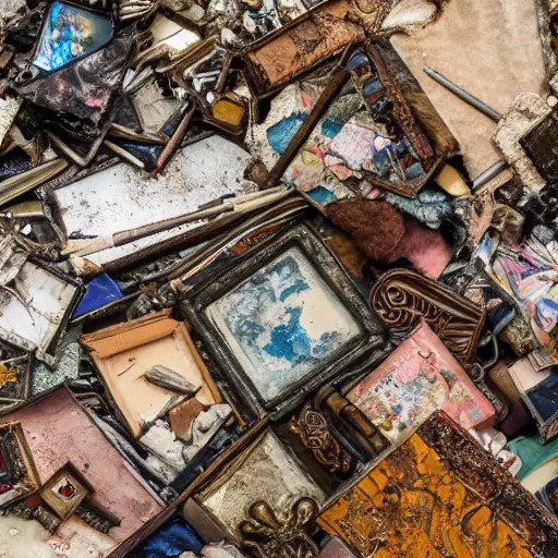 Prompt: A hoard filled with artistic treasures lost to time, ultra-high definition, 4K, museum quality photo